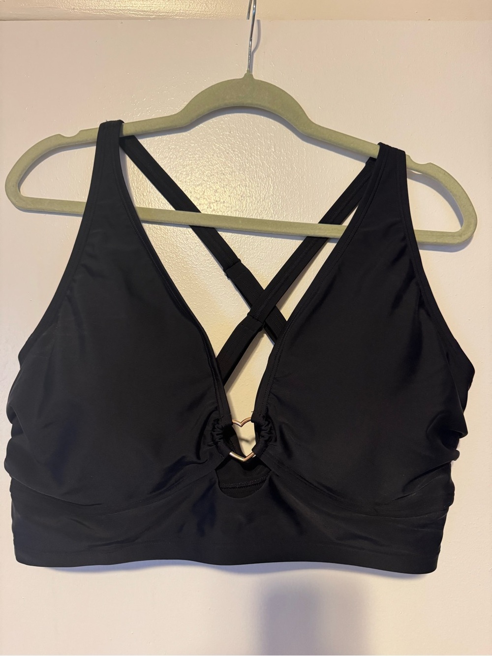 Black Strappy Swim Sports Bra with Decorative Ring - Women